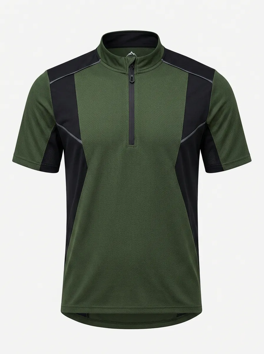 Men's Outdoor Sports Olive Green Black Quarter Zip Printed Shirt