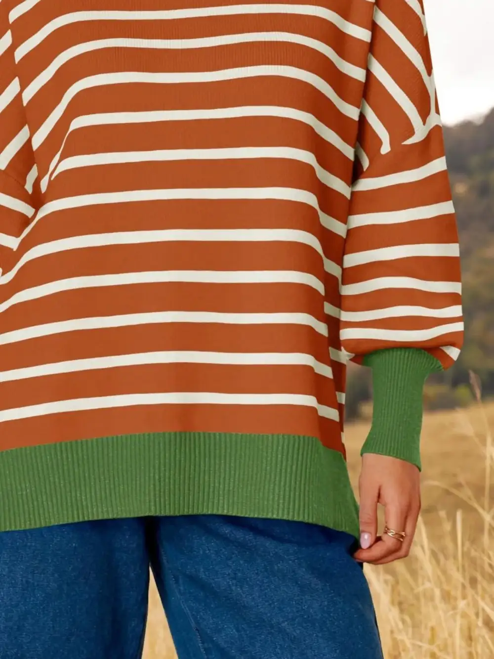 Modern Long Sleeve Round Neck Striped Sweater