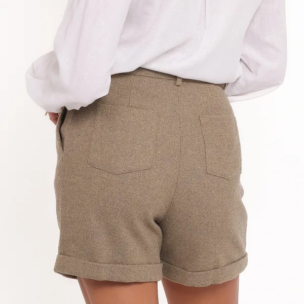 High Waist Pleated Pocket Casual Shorts