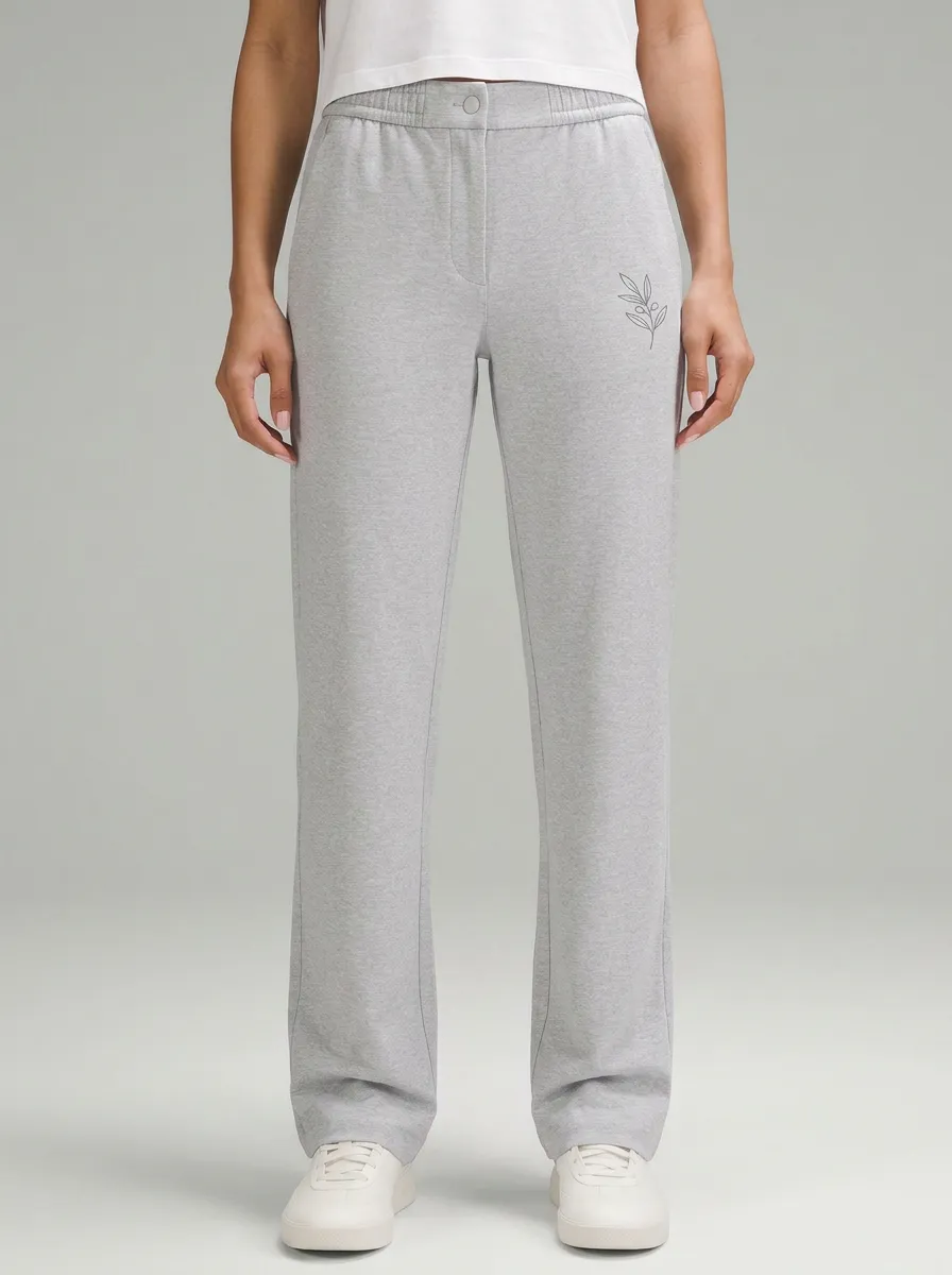 Women's Botanical Minimalist Olive Branch Printed Mid-Rise Straight Leg Pants