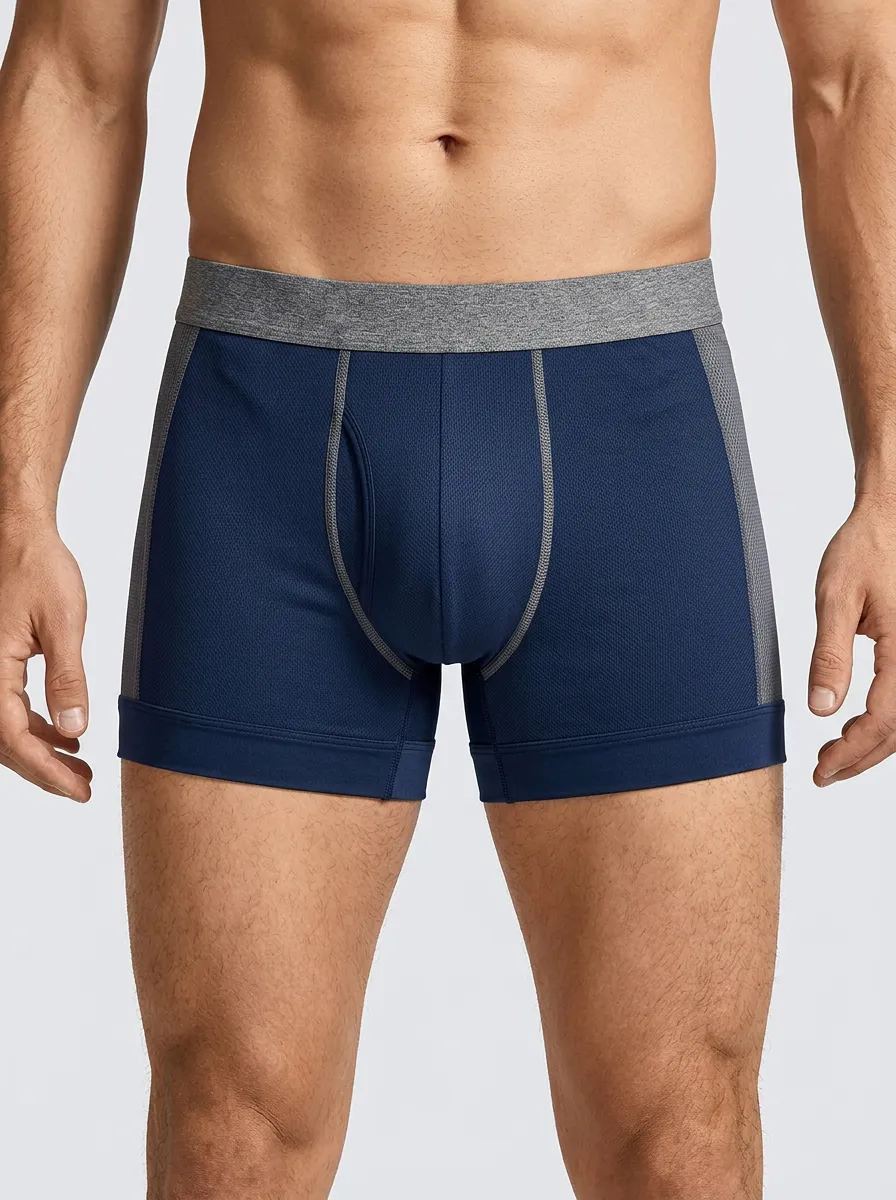 Men's Navy & Grey Contrast Waistband Boxer Briefs
