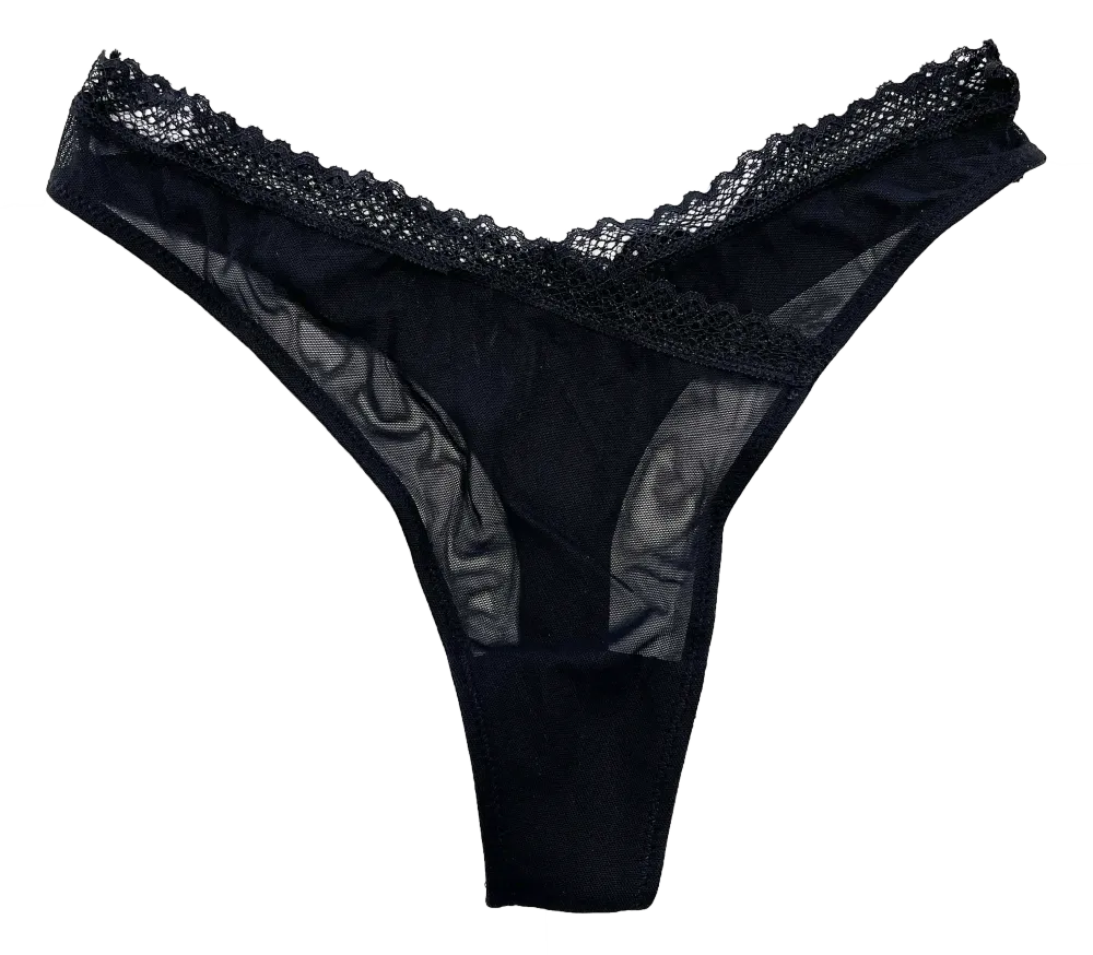 Classic Lace-Trim Lace Mesh Thong Panty