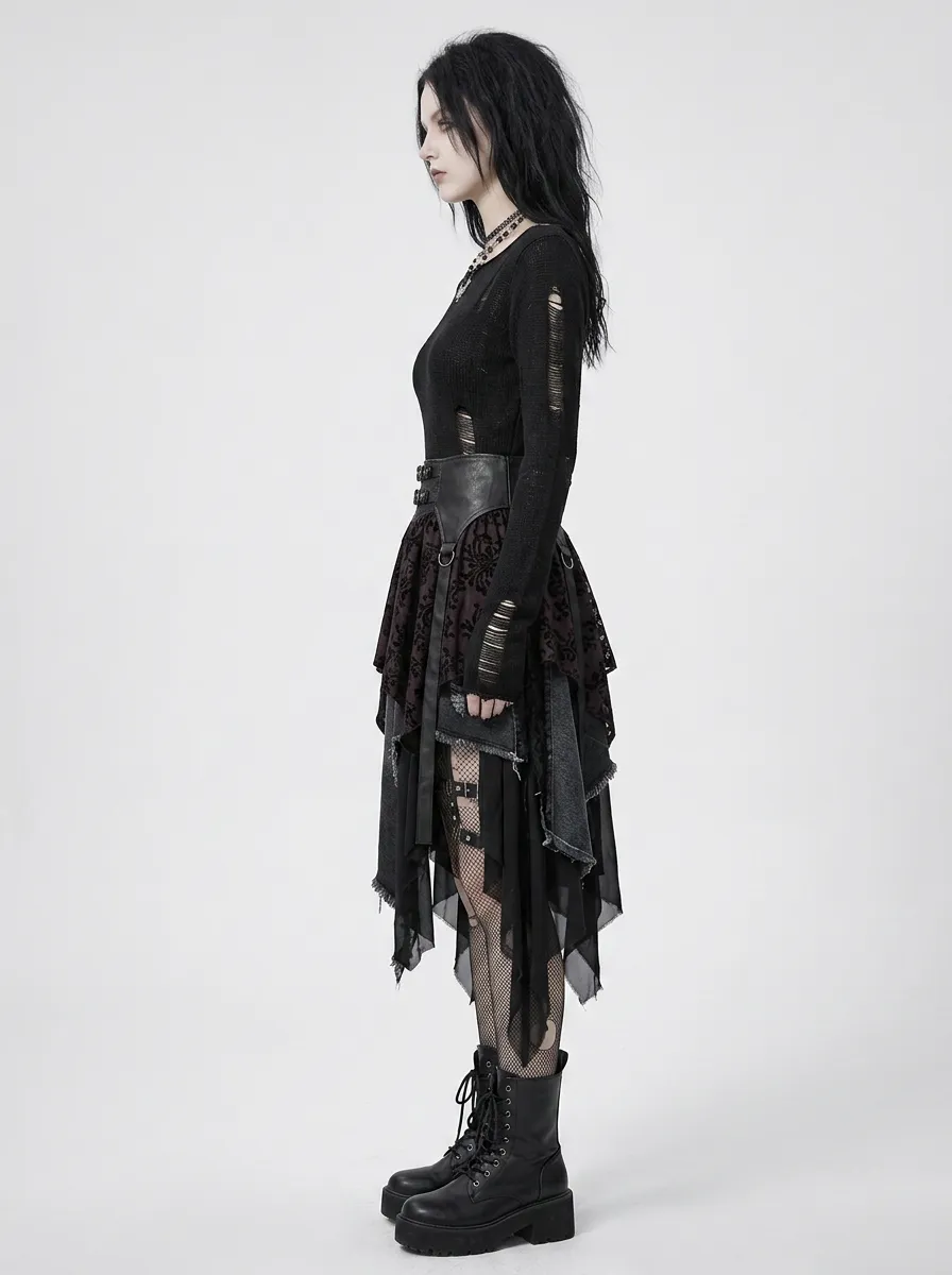 Women's Gothic Punk Distressed Knit Long Sleeve Top