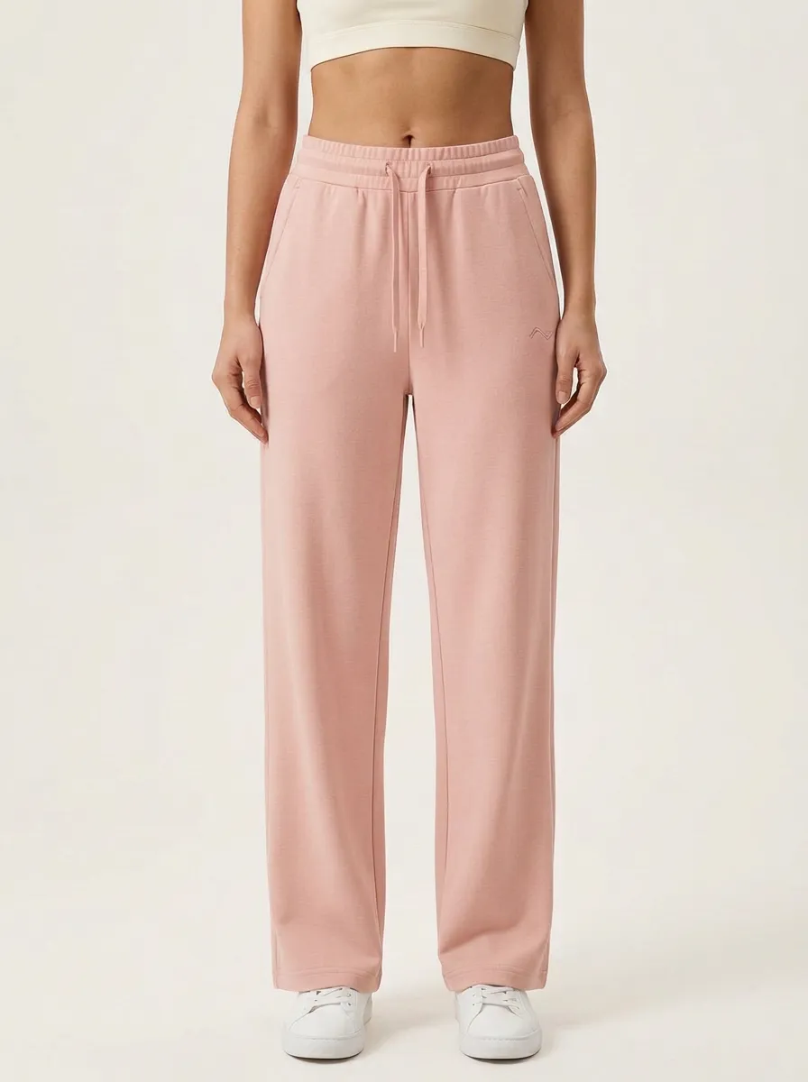 Women's Minimalist Style Solid Beige Drawstring Printed Sweatpants