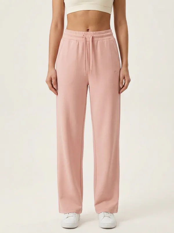 Women's Minimalist Style Solid Beige Drawstring Printed Sweatpants