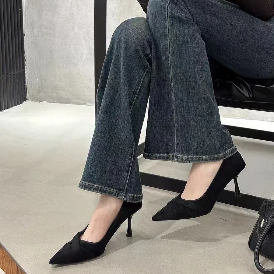 Suede Finish Pointed Toe Heels
