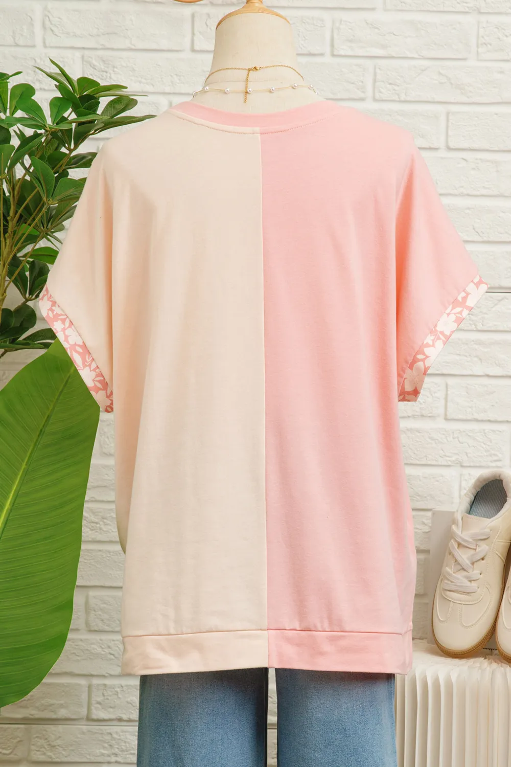 Apricot Block Flower Patched Loose Tee