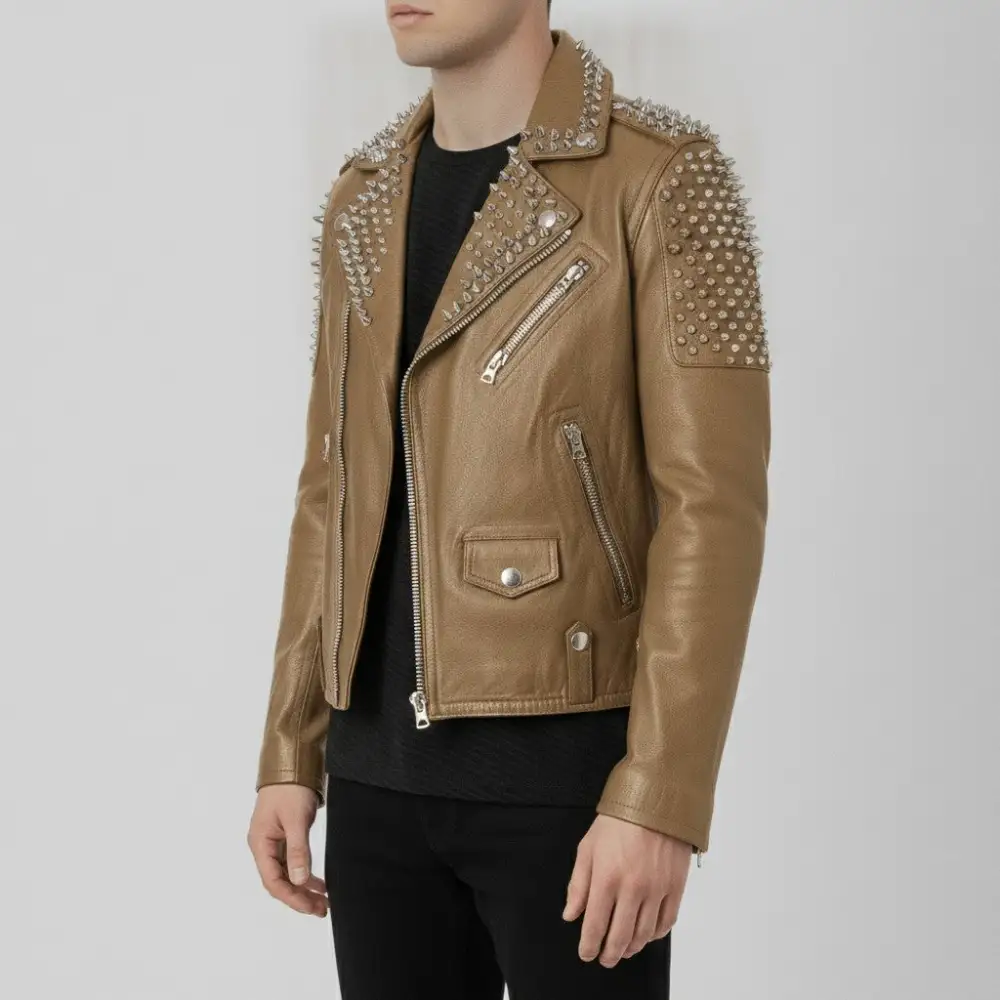 Cowhide Biker Motorcycle Studded Jacket