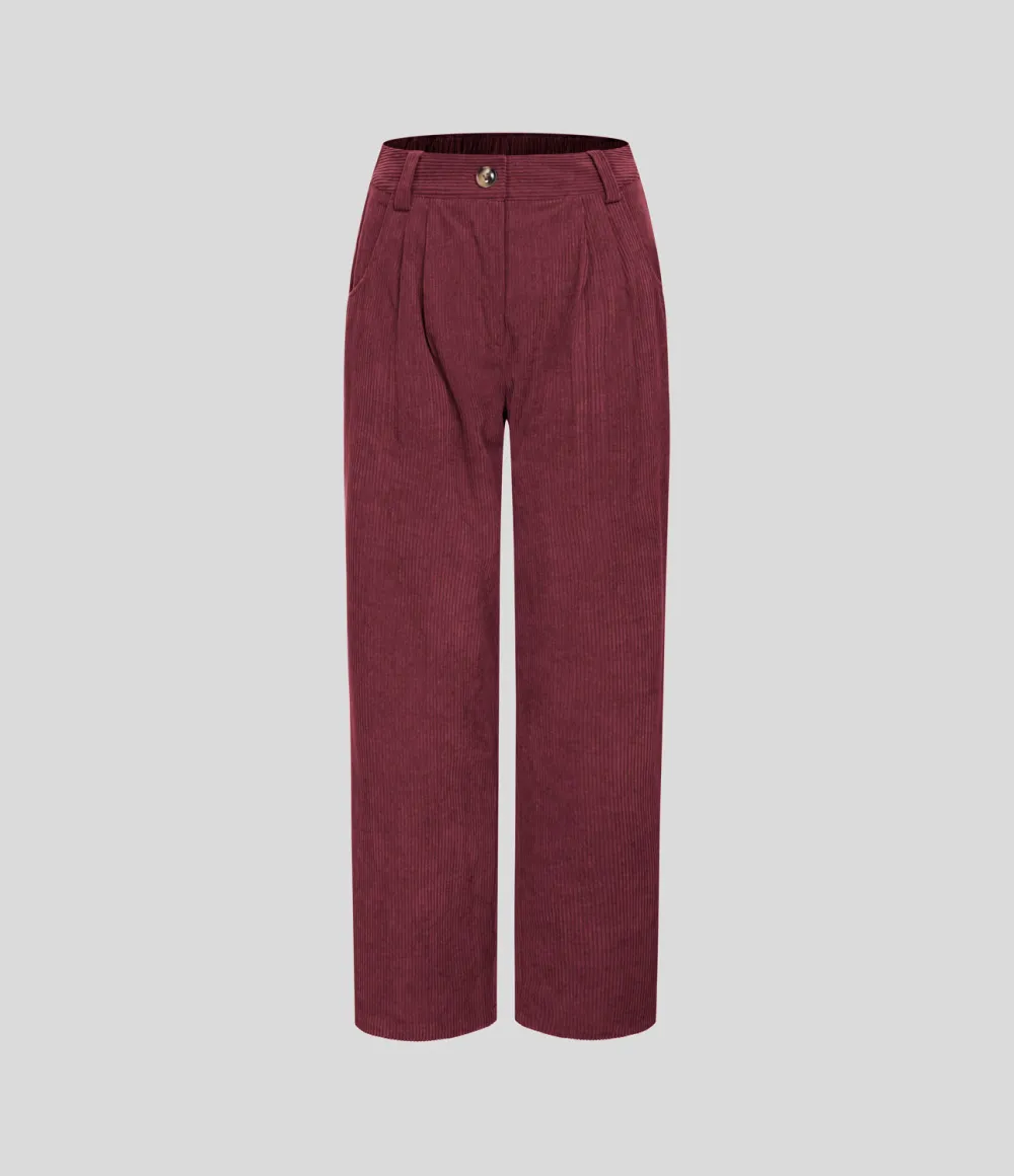 Mid Rise Button Zipper Side Pocket Corduroy Casual Pants