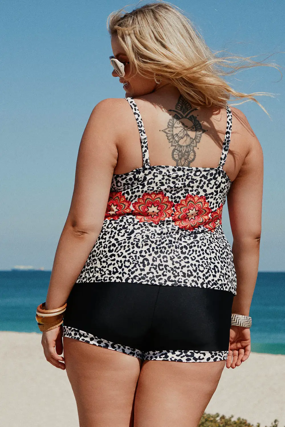 Swimwear Leopard Tribal Print Plus Size Tankini Set
