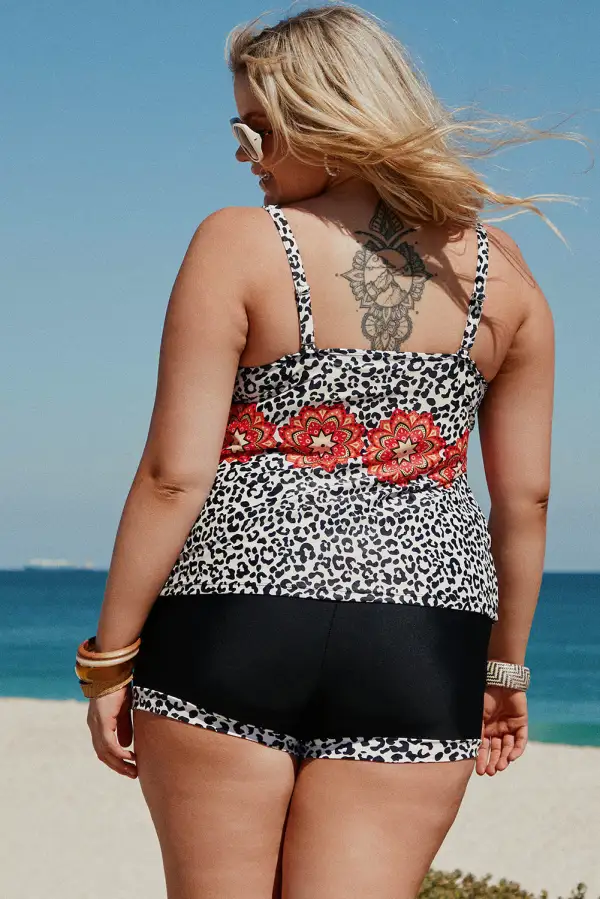 Swimwear Leopard Tribal Print Plus Size Tankini Set