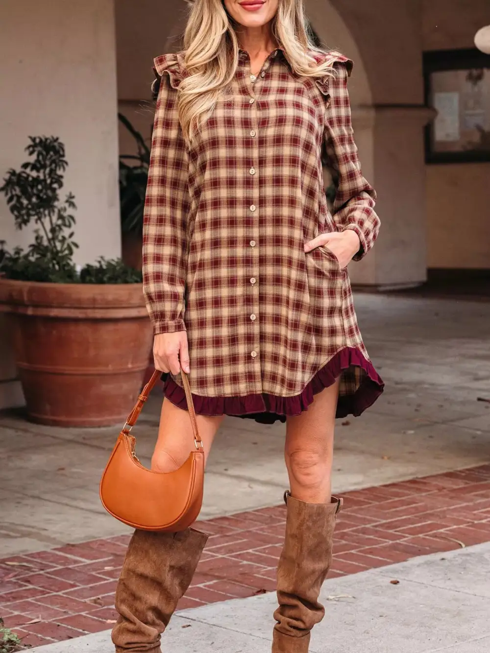 Plaid Patchwork Ruffle Mini Dress