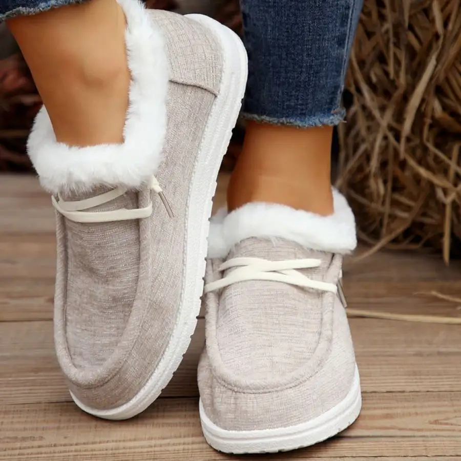 Lace Up Round Toe Furry Sneakers Shoes