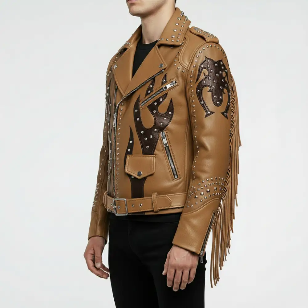 Refined Cowhide Biker Motorcycle Studded Jacket