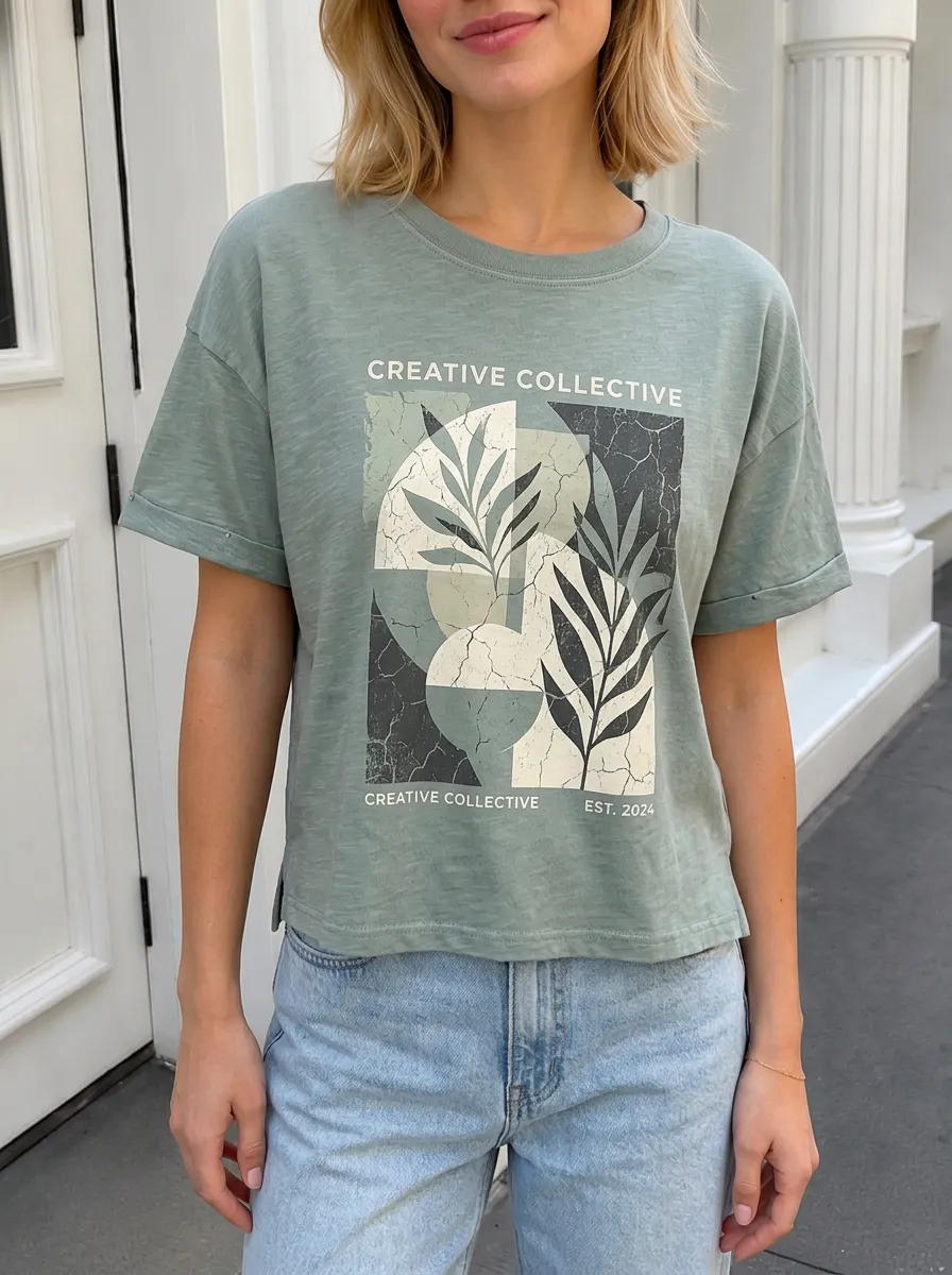 Women's Creative Collective Abstract Botanical Printed T-shirt