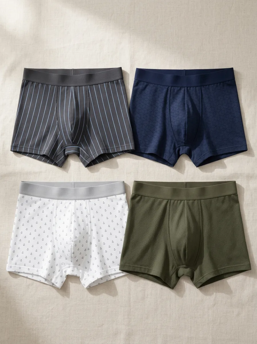 Men's Nautical Anchor Stripe Geometric Printed Boxer Briefs 4-Pack