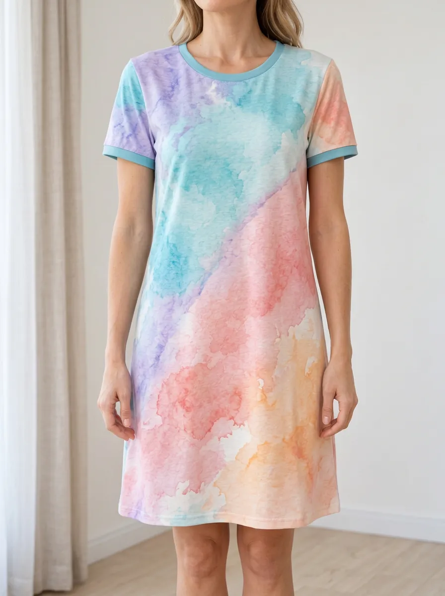 Women's Mini Watercolor Print T-Shirt Dress
