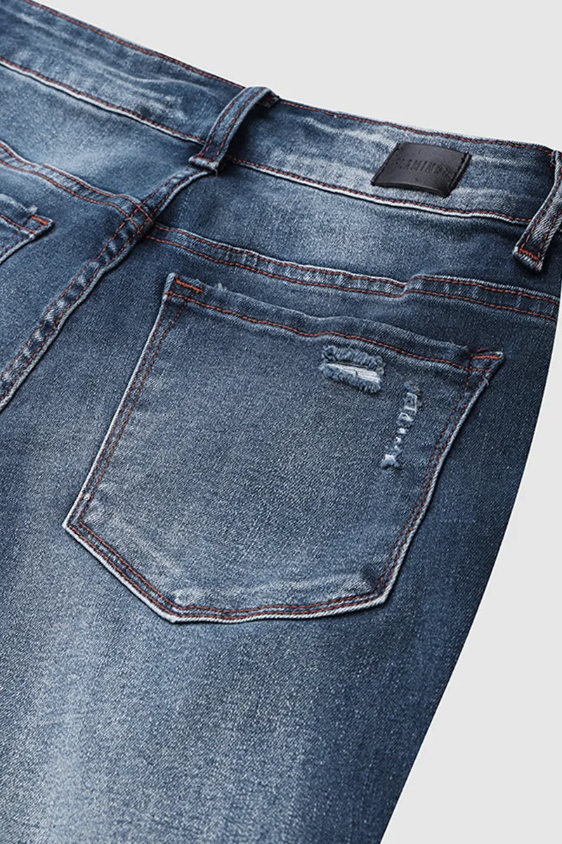 Plaid Panel Patched Mid Rise Skinny Jeans