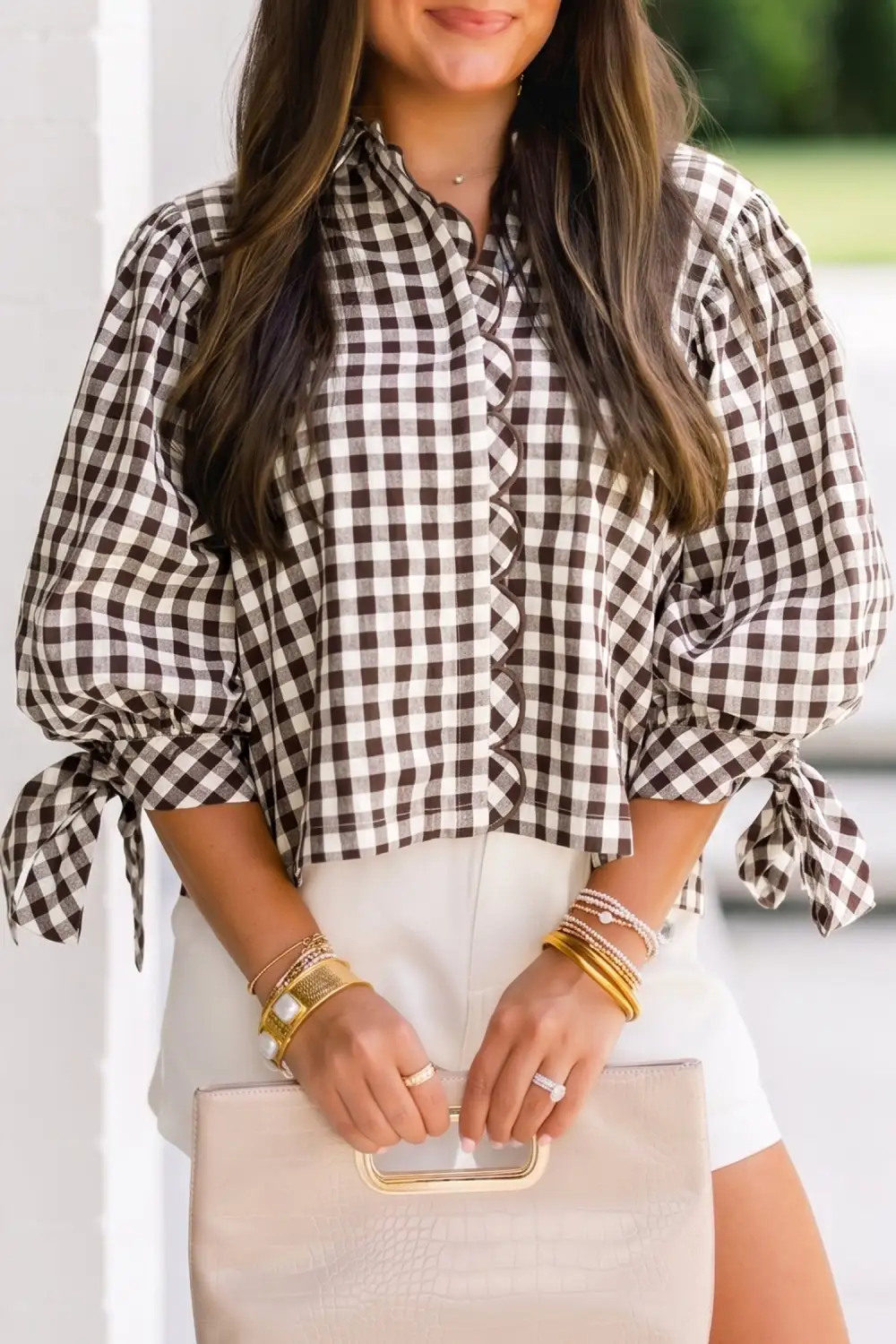 Women's Plaid Half Sleeve Button Front Top