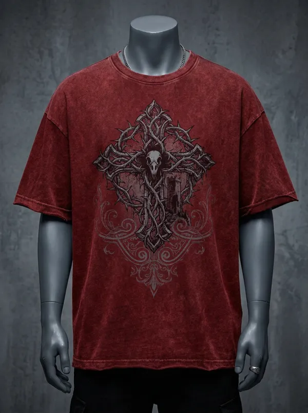 Statement Skull Thorn Cross Silhouette Men's Gothic T-Shirt