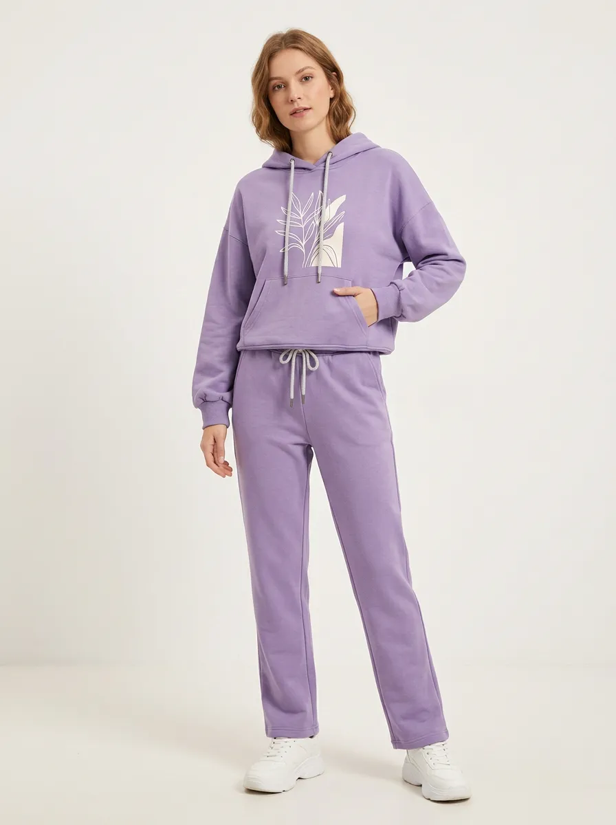 Women's Botanical Minimalist Leaf Hoodie & Jogger Set