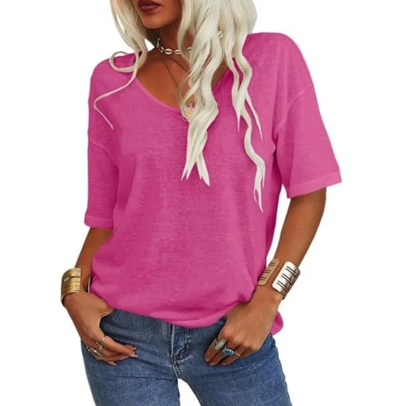 Women's Summer Casual Half Sleeve V-Neck T-Shirt Basic Top