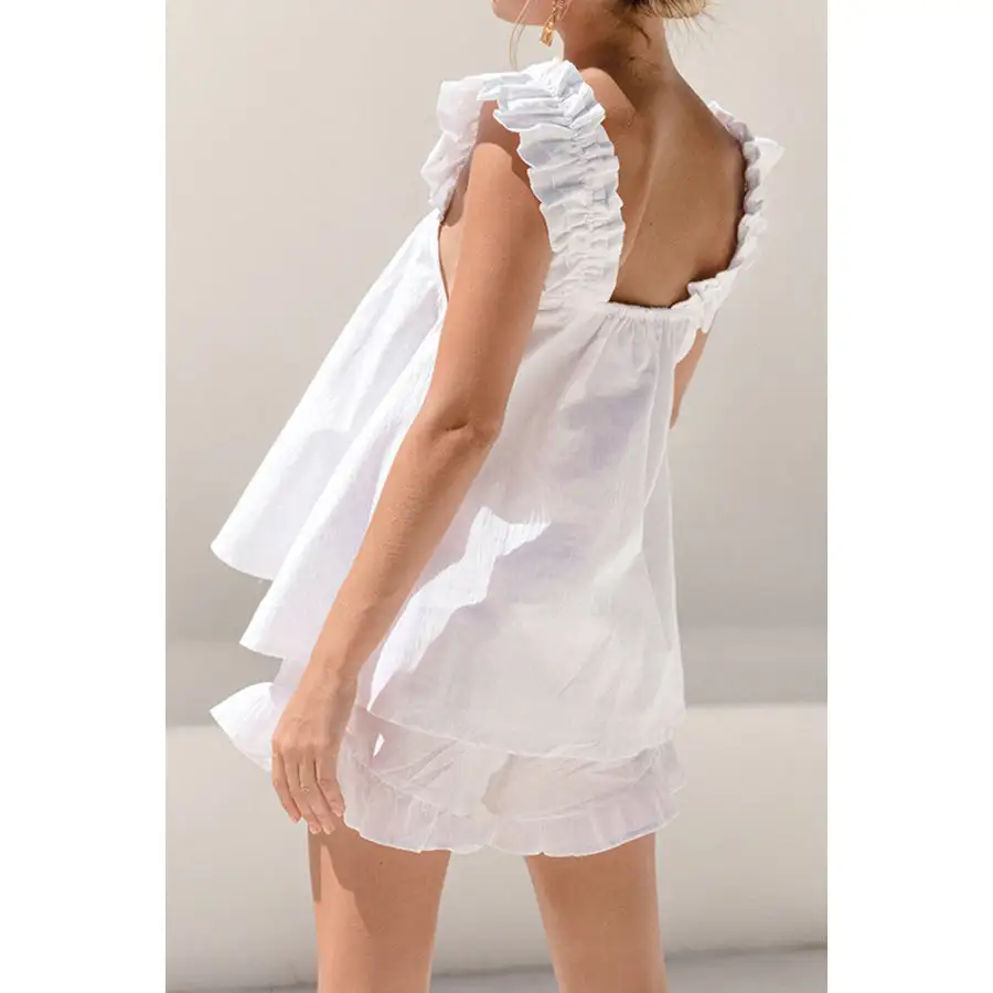 Ruffled Square Neck Top and Shorts Set