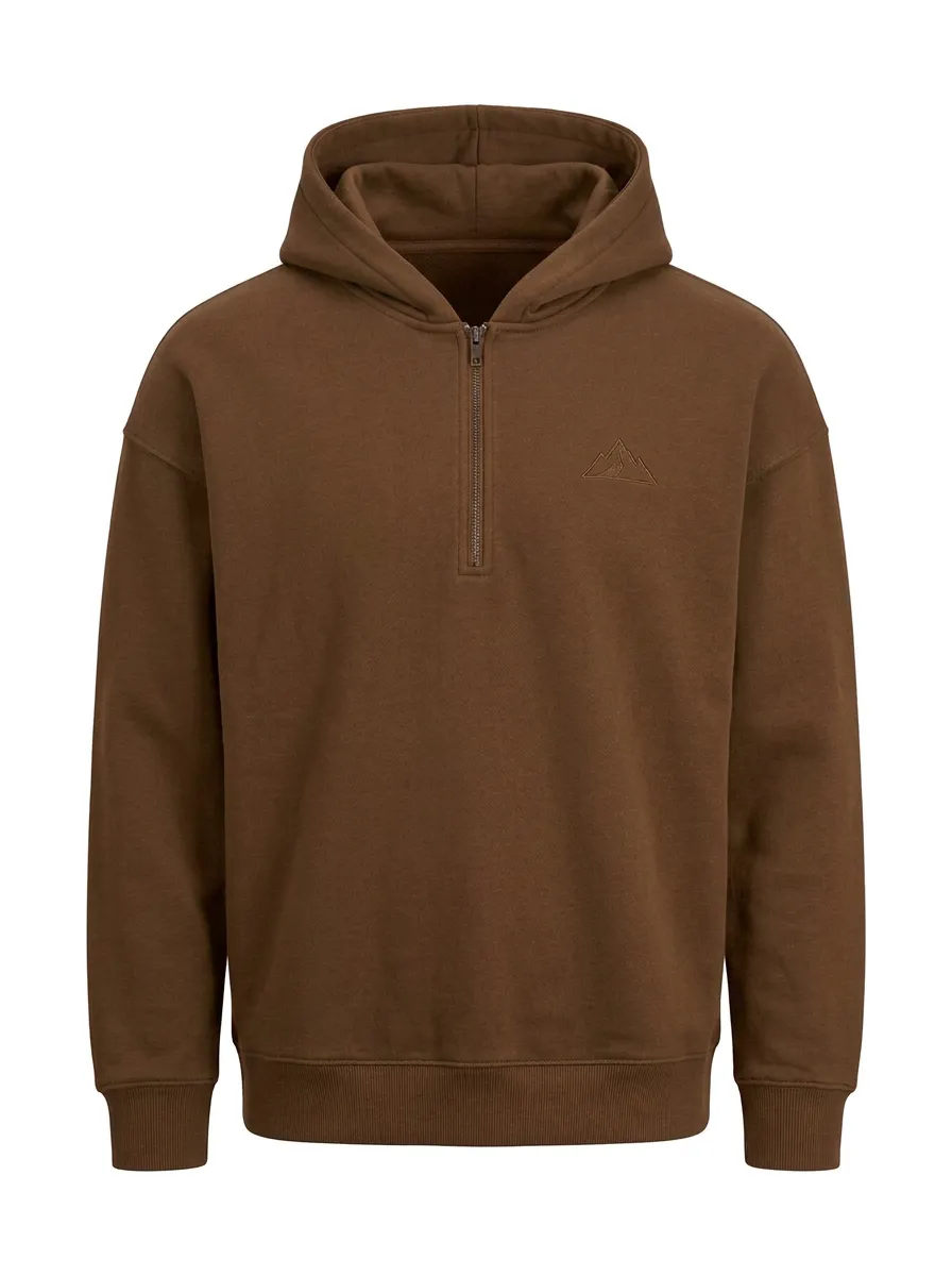 Men's Outdoor Lover Mountain Embroidered Quarter-Zip Hoodie