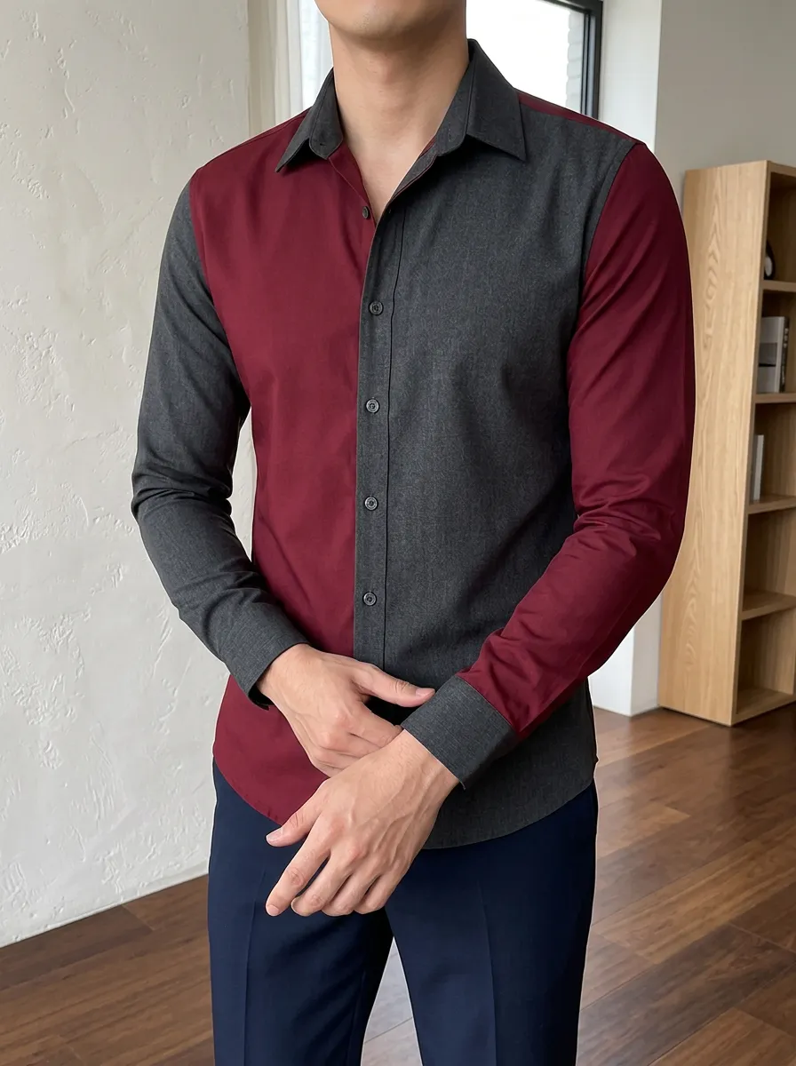 Men's Refined Colorblock Chest Pocket Long Sleeve Slim Fit Shirt