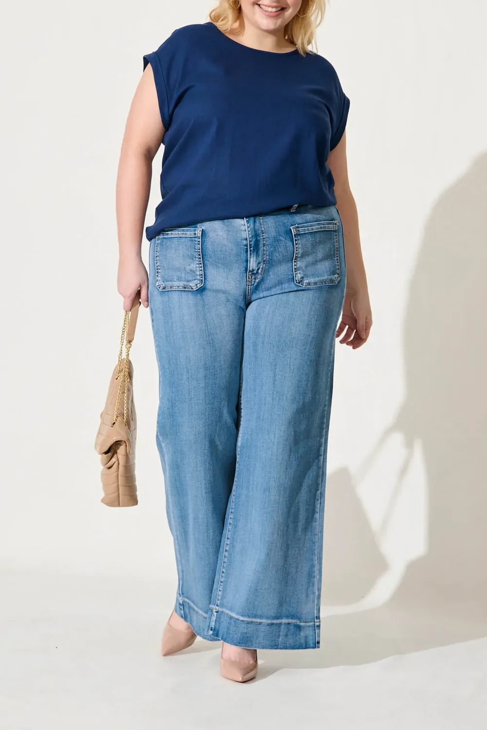 Blue High Waisted Wide Leg Jeans