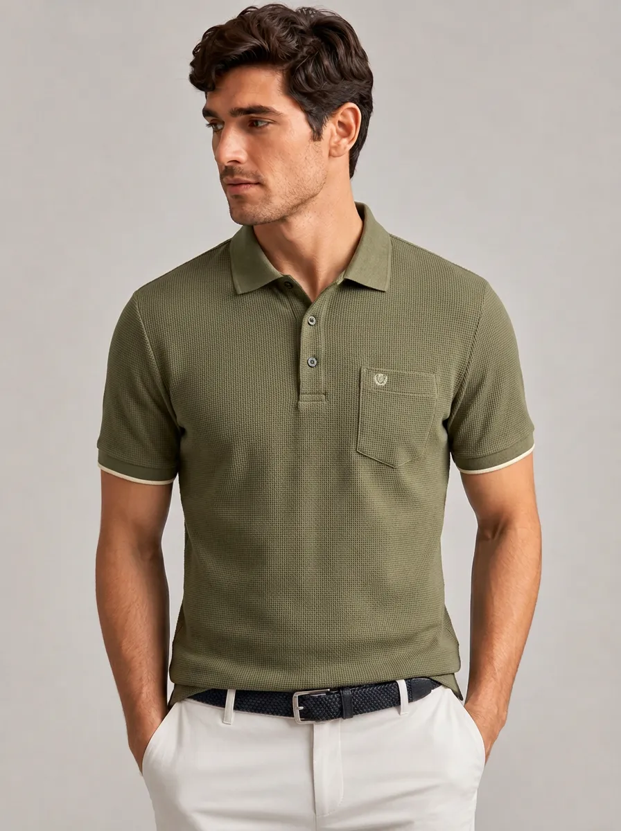 Men's Equestrian Lover Horse Emblem Printed Waffle Polo Shirt