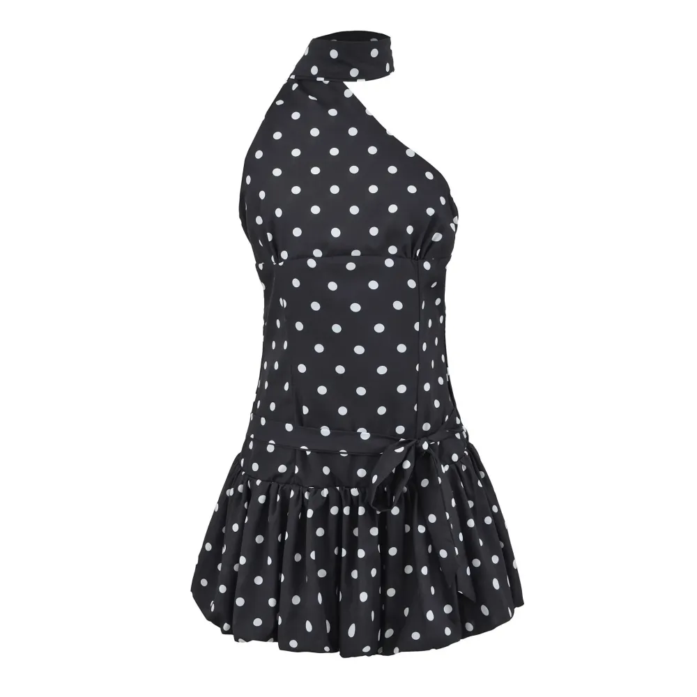 One-Shoulder Polka Dot Mini Dress