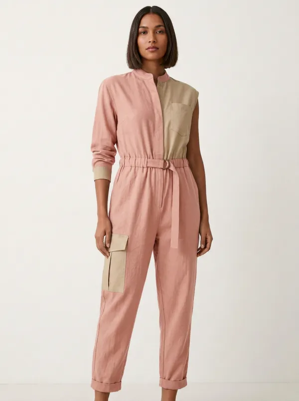 Women's Colorblock Asymmetric Belted Jumpsuit