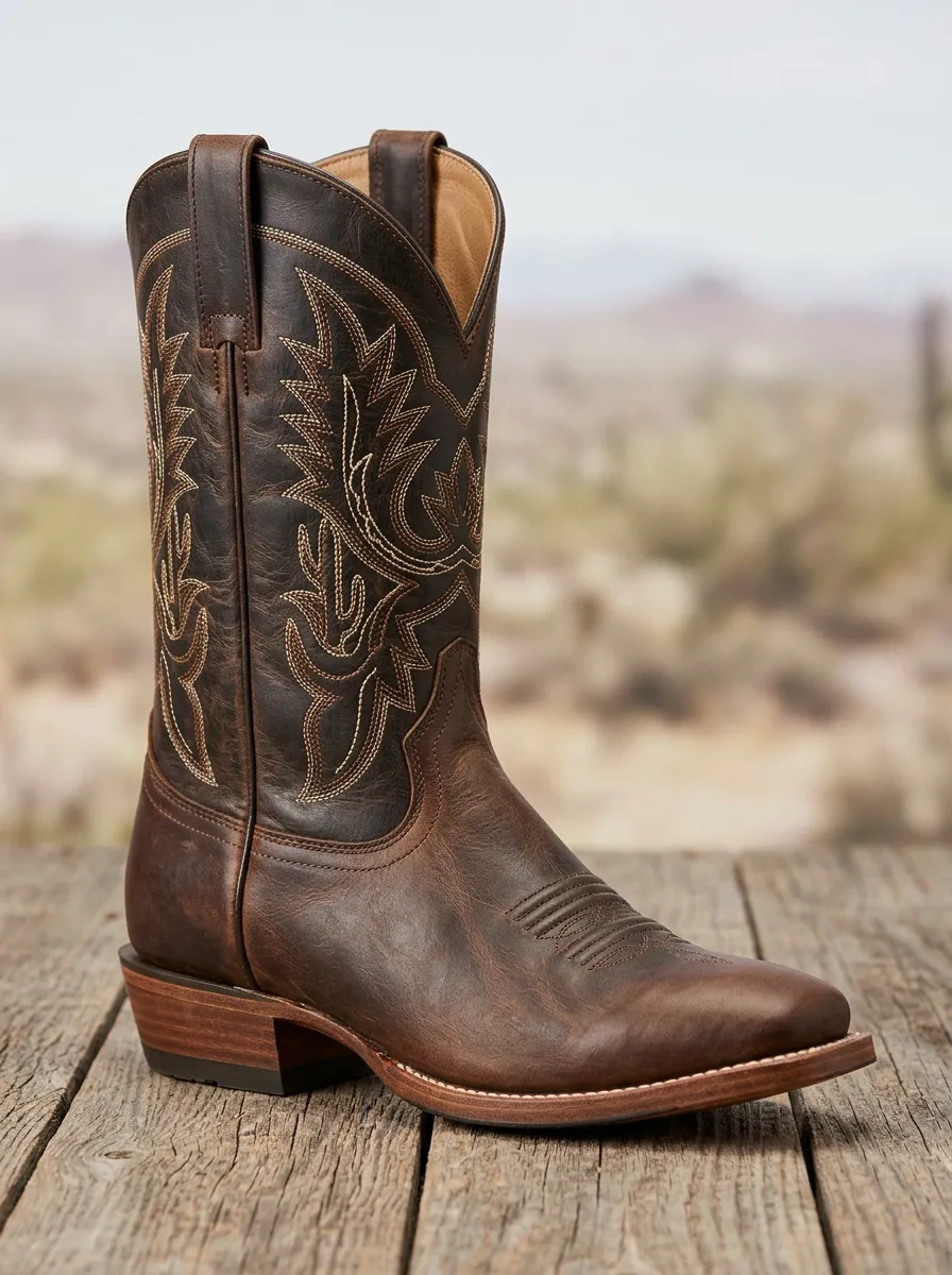 Country Embroidered Leather-Look Motif Men's Western Cowboy Boots