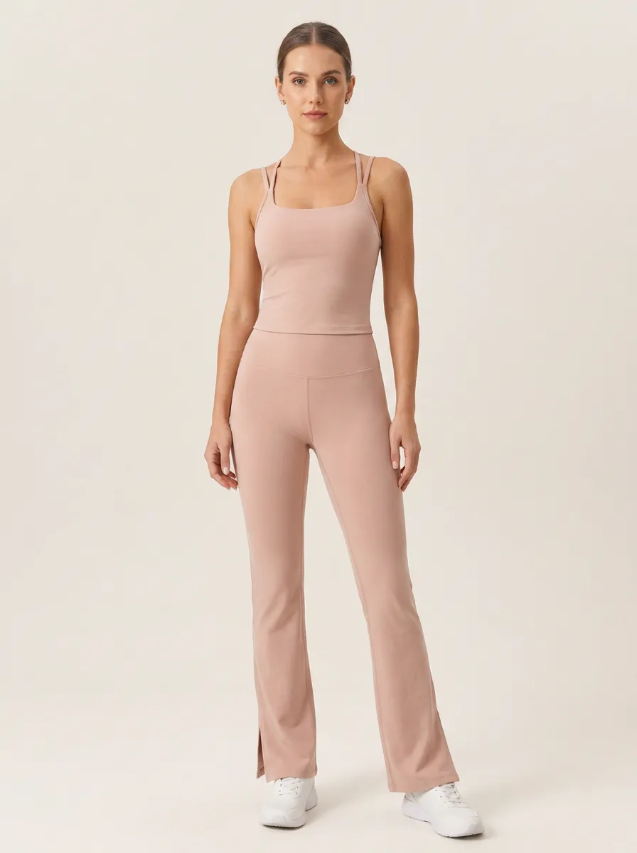 Women's Yoga Fitness Nude Pink Solid Color Printed Set