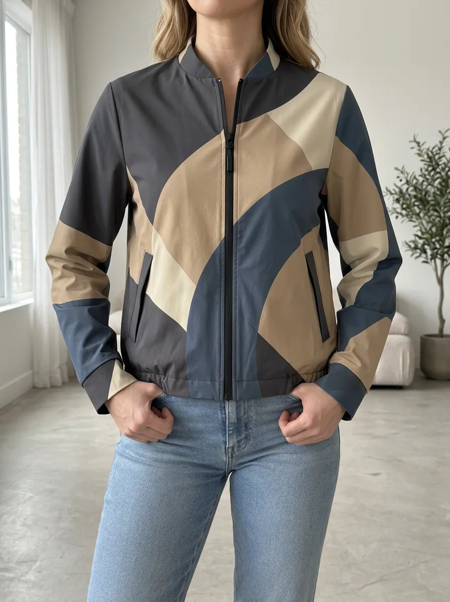 Women's Casual Abstract Geometric Bomber Jacket