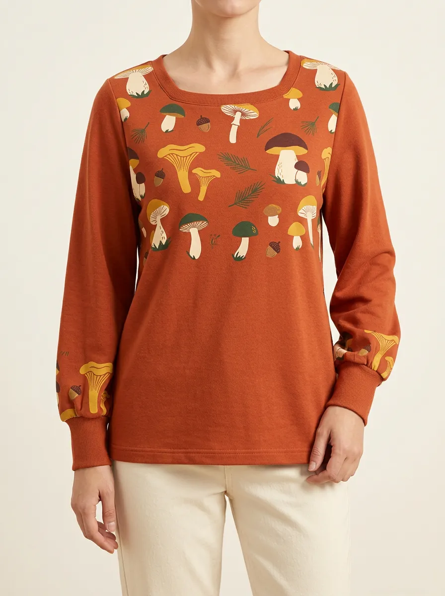 Forest Mushroom Gathering Printed Long Sleeve Top