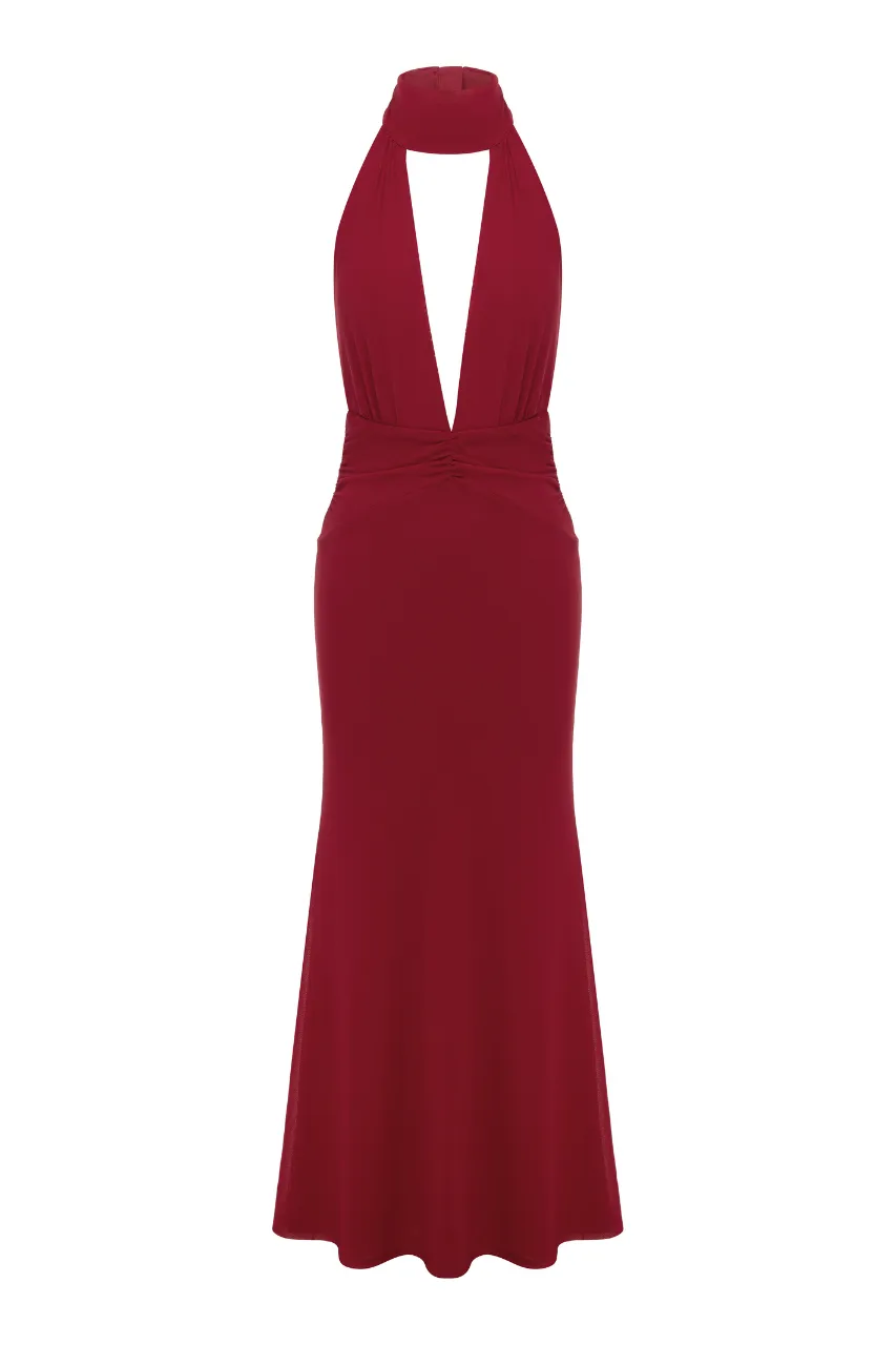 Floral Print Halter Neck Maxi Dress