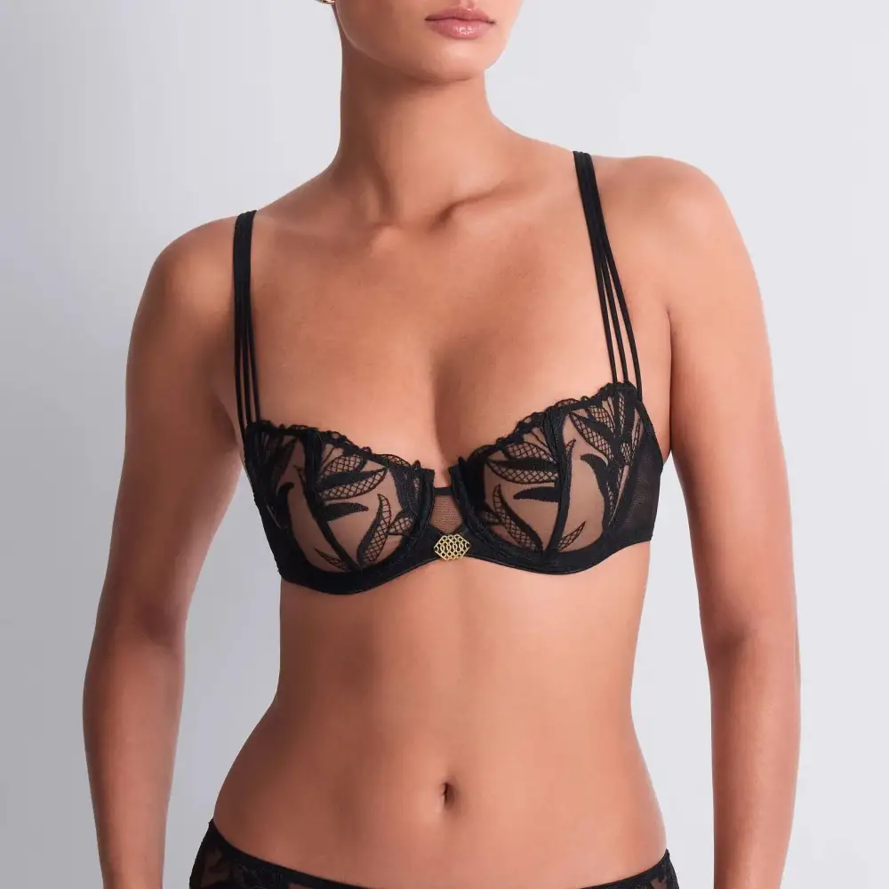 Women's Balconette Underwire Adjustable Straps Floral Lace Embroidery Mesh Floral Detail Fuller Bust Bra