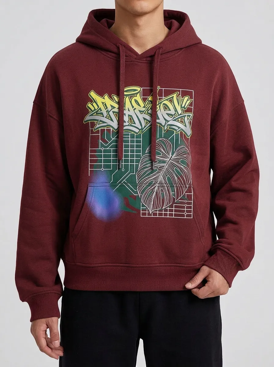 Unisex Streetwear Graffiti Monstera Leaf Hoodie