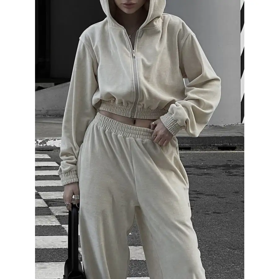 Zip Up Hoodie and Pocketed Pants Set