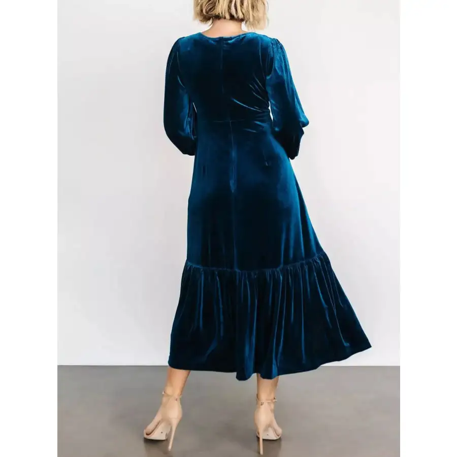 Velvet Tiered Long Sleeve Midi Dress