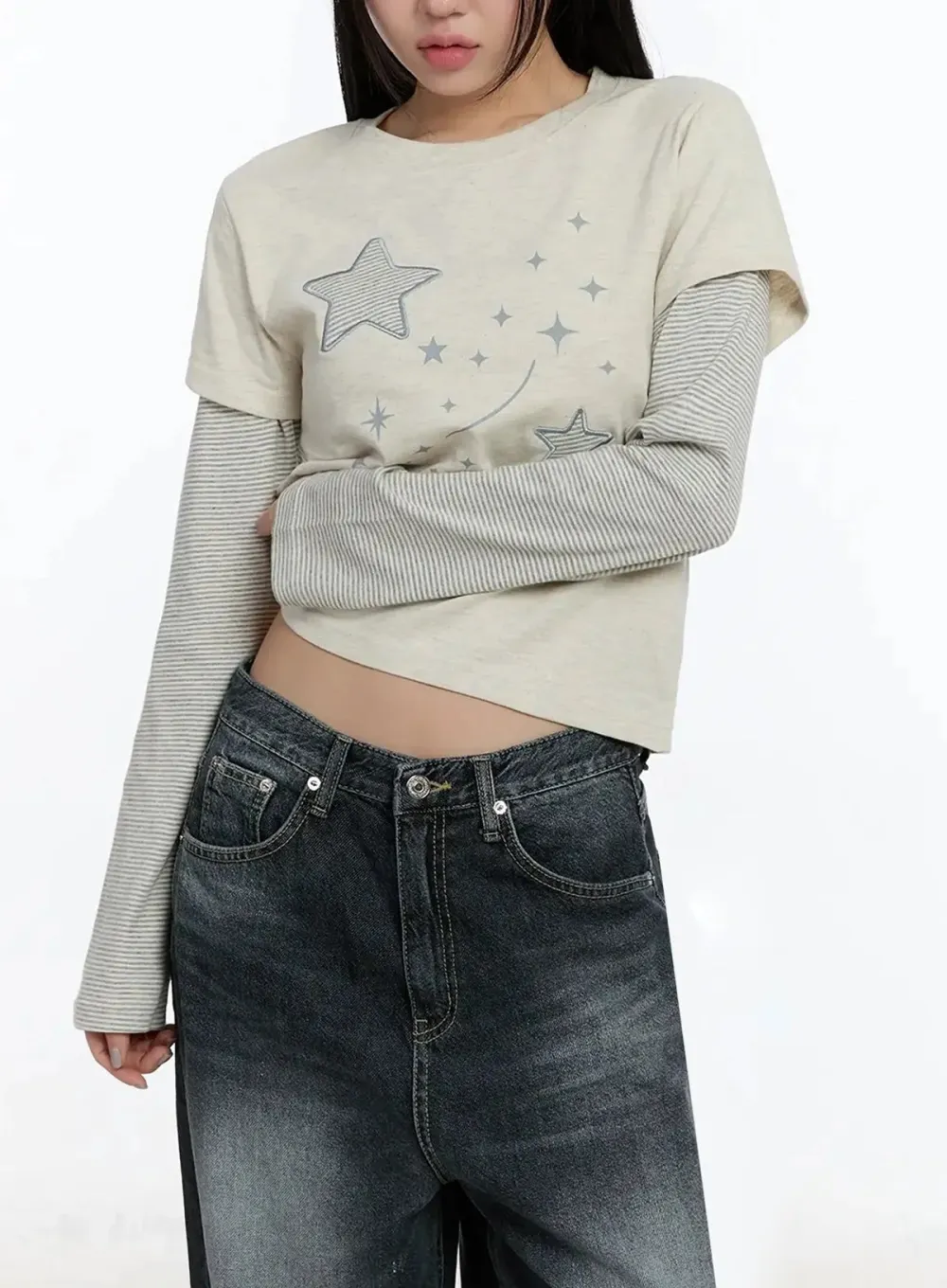 Star-Themed Layered Sleeve Top