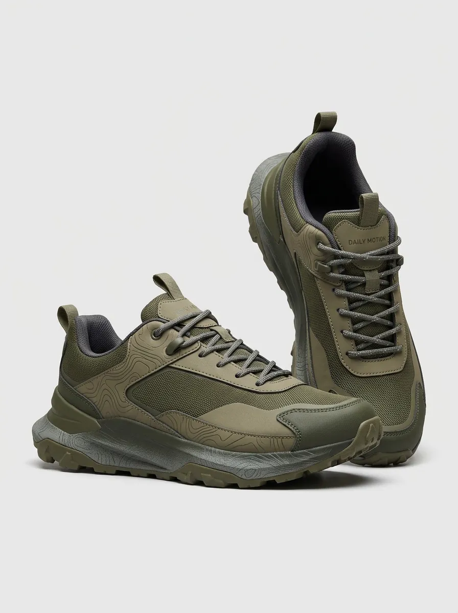 Trail-Inspired Panel Hiking-Inspired Topographic Casual Sneakers