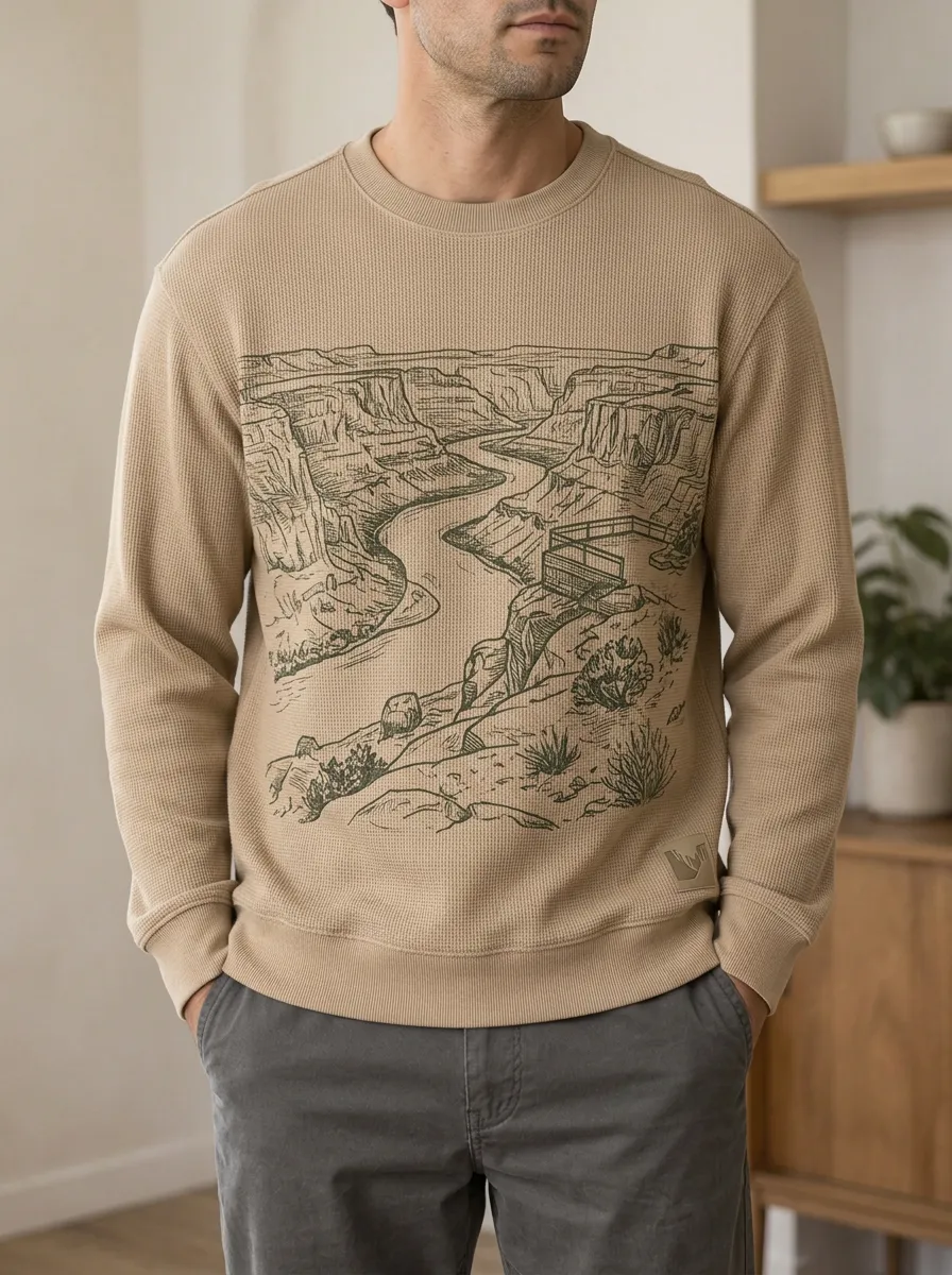 Men's Grand Canyon Nature Lover Landscape Printed Waffle Sweatshirt