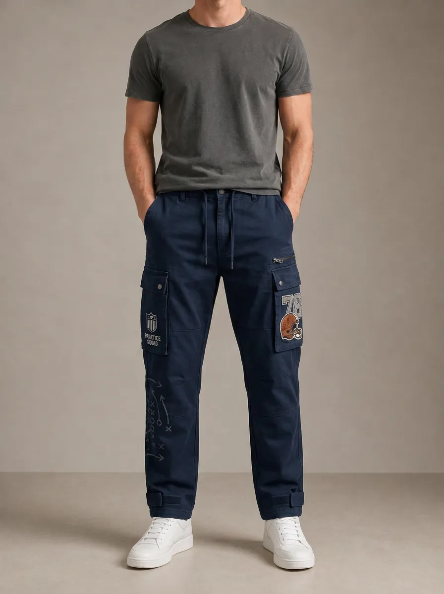Men's Navy Graphic Cargo Pants