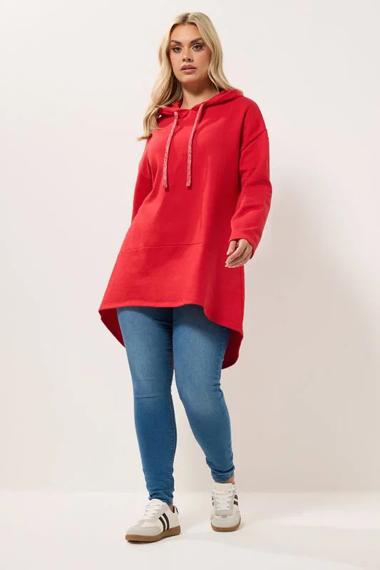 Red Metallic Drawstring Longline Hoodie detail 2