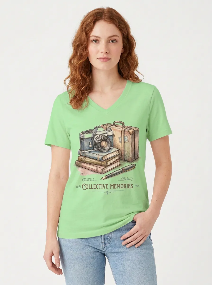 Women's Travel Photography-Inspired Camera Books Printed V-neck T-Shirt