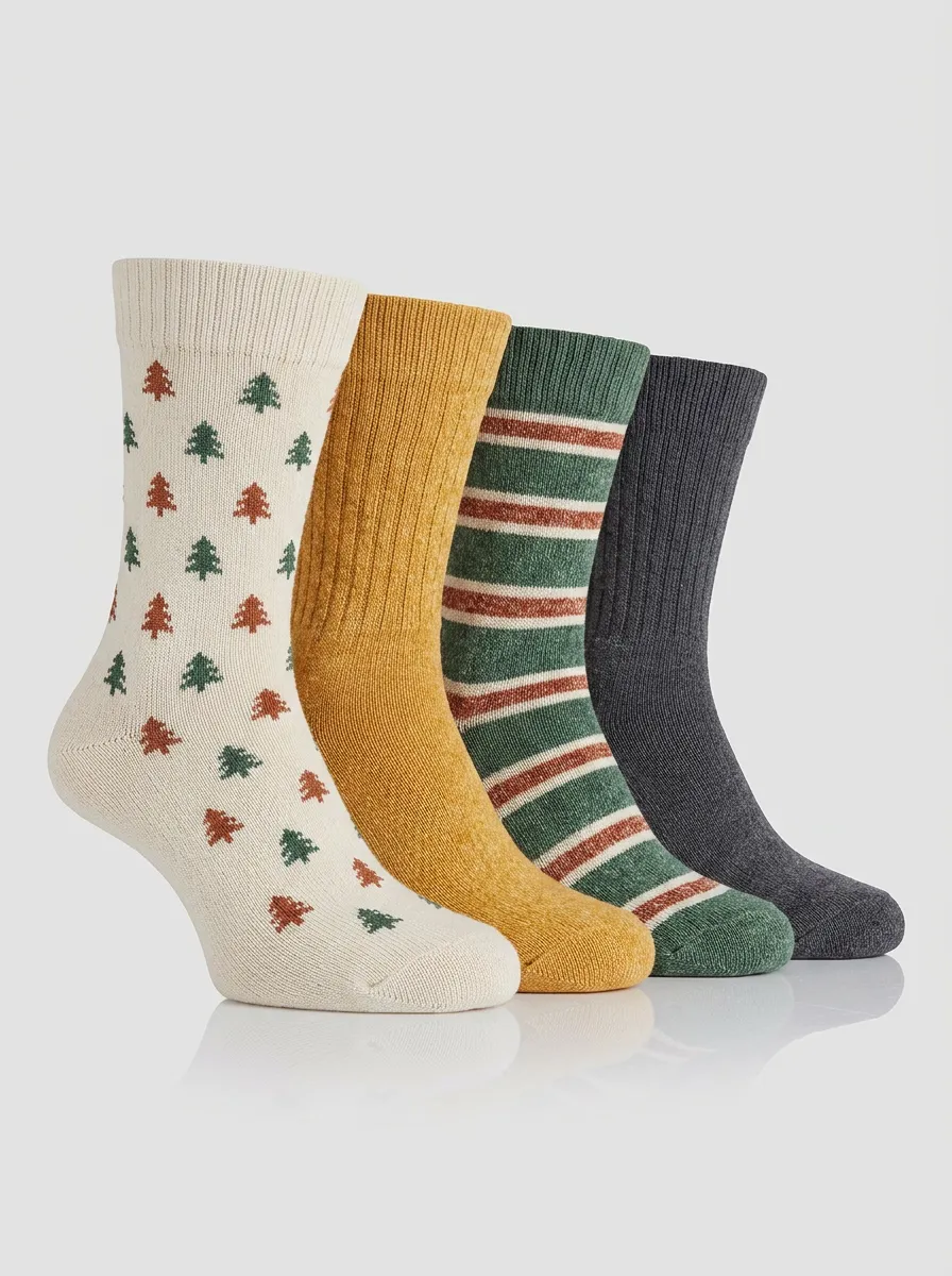 Tree Striped Men's Four-Pair Long Socks