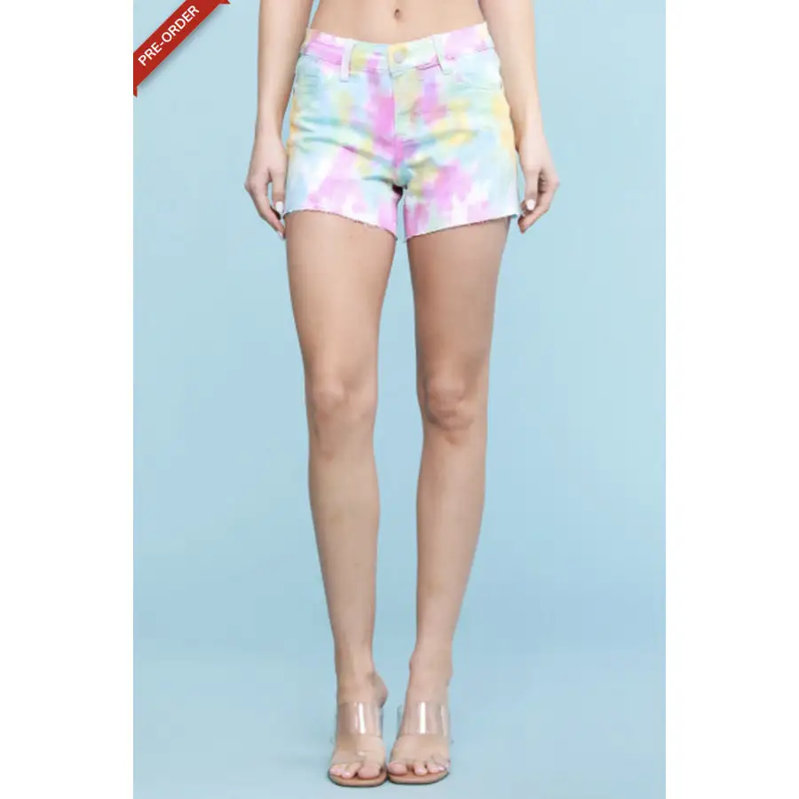 Cutoff Denim Shorts Rainbow Tie Dye